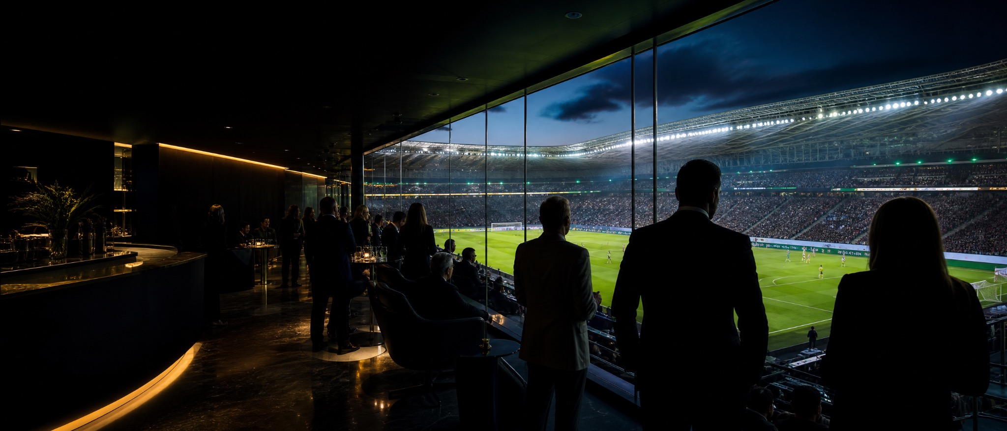 Guests enjoying stadium views from a premium lounge