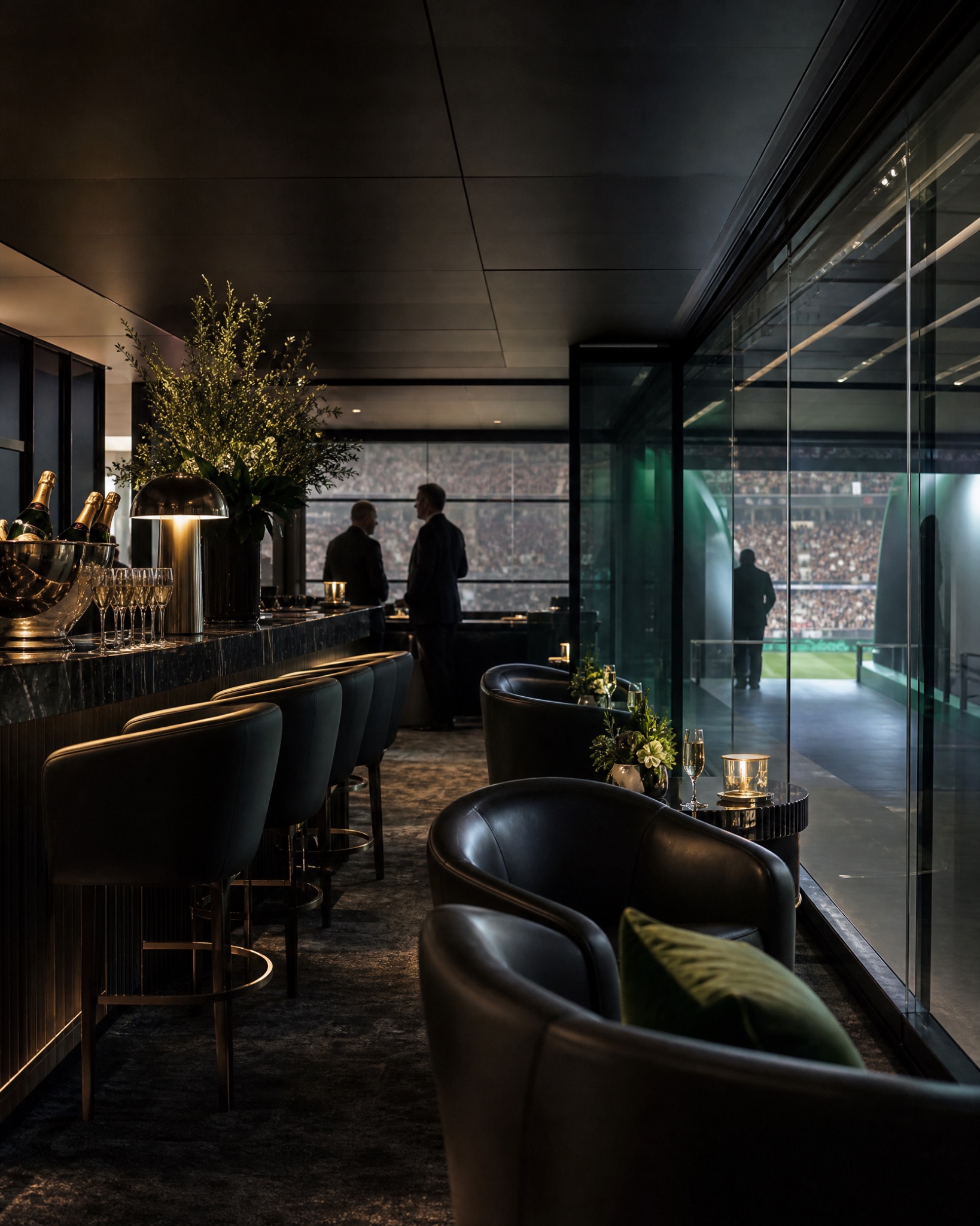 Elegant Tunnel Club bar and lounge overlooking the stadium